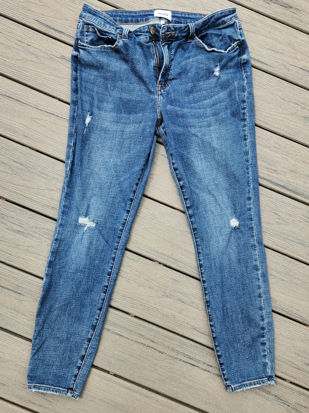 pistola Mid-Blue Distressed Skinny Jeans